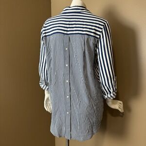 Jane + Delancey Women's Button up Shirt Sailor Chic Blue White Stripe Size Small